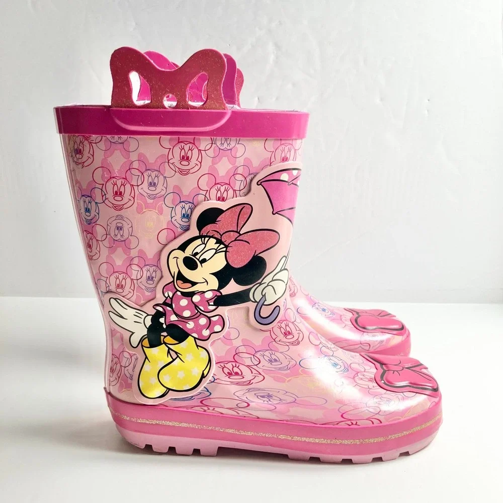 Disney Minnie Mouse Daisy Duck Pink Rubber Rain Boots Pull-On Toddler Sz 13/1
